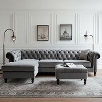 OE HOME Modernes Luxus-Samt-Ecksofa-Set mit Massivholzrahmen, Komfortabel für Wohnzimmer, Königliches Grau, 3-Sitzer
