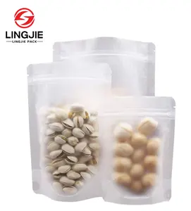LingJie mat Transparent Doypack avec fermeture éclair étanche à l'humidité et à la poussière sac d'emballage alimentaire en plastique pour Snack bonbons Grain alimentaire