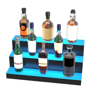 厂家批发定制高品质酒瓶展示架LED多种颜色可供3层亚克力葡萄酒展示架