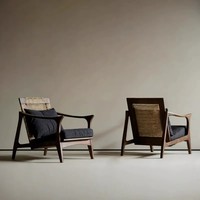 Fauteuil simple en bois massif DISHI avec dossier en bois, idéal pour salon, maison d'hôtes, balcon, mobilier vintage, chaises de loft