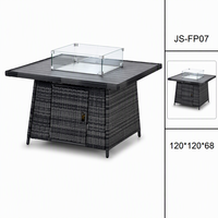 Table de foyer en rotin tressé de luxe, personnalisée, minimaliste, moderne, carrée, au propane, sans fumée, pour villa, hôtel, complexe hôtelier, terrasse