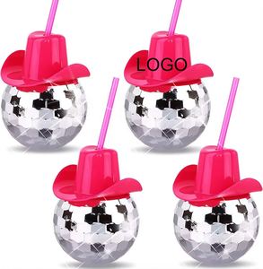 Artículos para Fiestas, Vasos para Vino y Cócteles, Vasos para Beber Té con Espejo, Bola de Discoteca, Sombrero Vaquero Rosa, Vasos con Pajita - Product Image 1