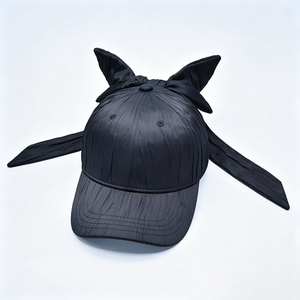 Your Brand <b>Black</b> for Ear Bow <b>Baseball</b> <b>Cap</b> Fashionable Soft Polyester/Cotton Pleated Satin with Long Tail Ribbon for Unisex - Product Image 3