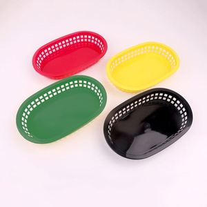 Cestas de Plástico Ovaladas Apilables de Grado Comercial para Comida Rápida, Bandejas Coloridas para Pollo Frito, Papas Fritas y Suministros para Fiestas - Product Image 1