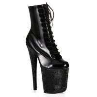 Bottes de performance en PU avec strass, talon aiguille de 20 cm, plateforme, à lacets, pour l'automne, le travail, la danse, le studio et les séances photo