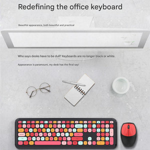 Teclado Ergonómico Retro Tipo Máquina de <span class=keywords><strong>Escribir</strong></span>, Teclado de Membrana Silencioso Inalámbrico con Teclas Redondas, Juego de Teclado y Ratón Inalámbricos de 2.4GHz - Product Image 4