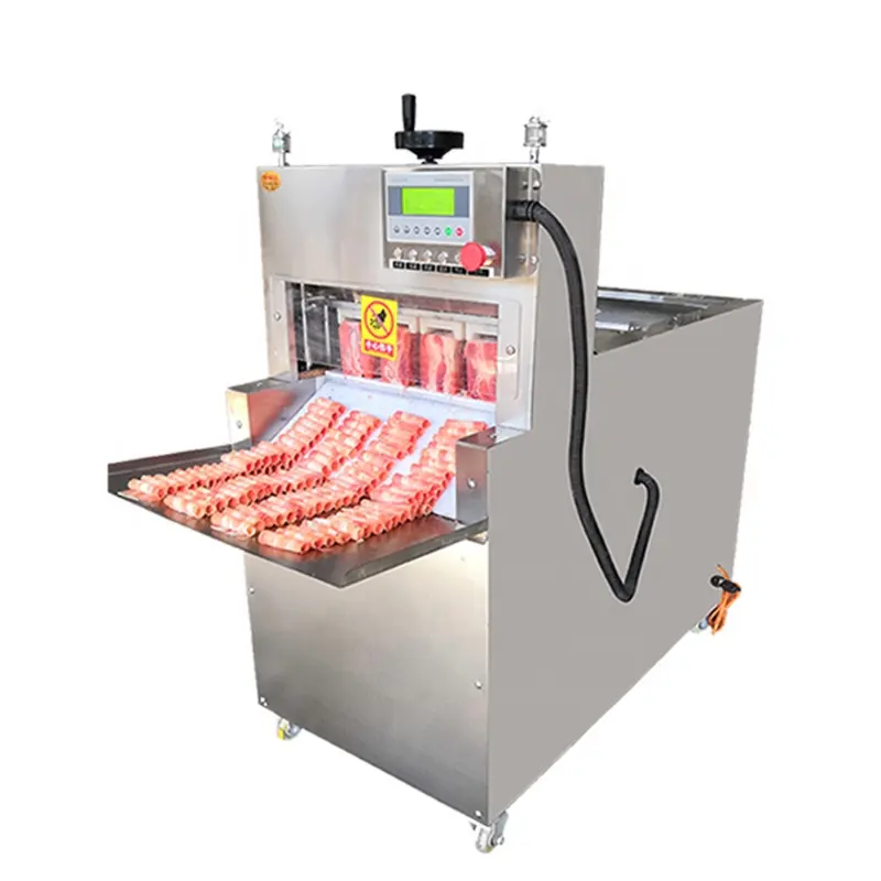 Restaurant used automatic frozen meat slice slicer mutton beef roll cutter machine bacon slicing sausage cutting machine