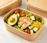 Boîte repas rectangulaire jetable en papier kraft, vente en gros usine Shandong, micro-ondable pour emballage de salades, riz et nouilles