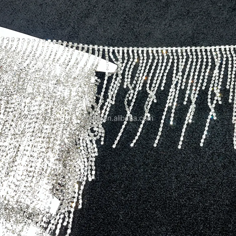 F157 Rhinestone and Crystal Beaded Lace Trim Dangling Rhinestone Tassel Trimming for Crafts