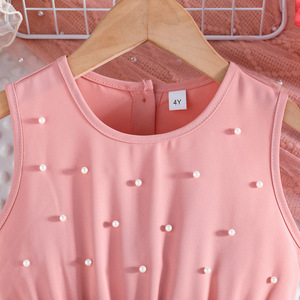 <span class=keywords><strong>Tuta</strong></span> Intera da <span class=keywords><strong>Bambina</strong></span> Estiva 2026 Rosa Senza Maniche con Perle e Pieghe - Product Image 3