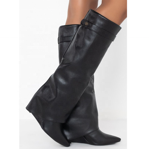 Winter Women <b>Shoes</b> on Pointy Toe Wedge High Heel Boots Women's Knee High Custom Made <b>Shoes</b> Big Size 43 - Product Image 4