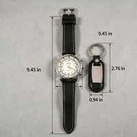 Coffret Cadeau Montre à Quartz pour Homme, Montre-Bracelet en Cuir PU avec Porte-clés 2 Pièces, Accessoire de Costume d'Affaires, Boîte Cadeau, Logo Personnalisé