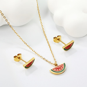 Parure de bijoux en acier inoxydable motif pastèque : collier et boucles d'oreilles – Cadeau tendance pour femme - Product Image 2
