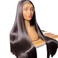 Perruque sans colle à double trame, lisse et droite, avec frange, en cheveux Remy, brun clair, longue, 26 pouces étirée