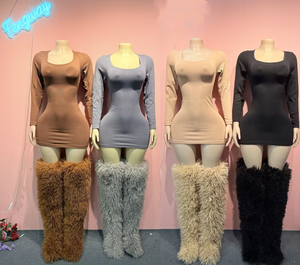 Nuovo Abito Modellante Autunnale Sottoveste, Contenitivo e Snellente, con Scollo Quadrato, Senza Cuciture, a Costine, per Donna - Product Image 1