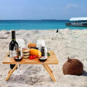 Bamboo <strong>Picnic</strong> <strong>Tables</strong> Outdoor <strong>Folding</strong> Portable Bamboo Wooden <strong>Picnic</strong> Tray Custom Snack <strong>Table</strong> For Beach Camping With Wine Holder - Product Image 2