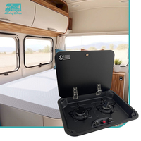 Cuisinière à gaz RV 2 brûleurs en acier inoxydable, plaque de cuisson GPL intégrée avec couvercle en verre trempé pour caravane, yacht, marine, RV, cuisinière à gaz JDA