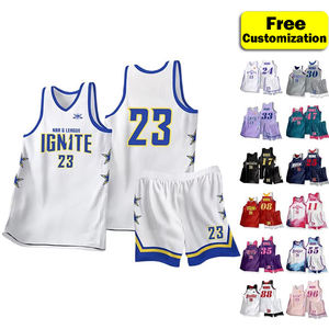 定制标志图案和数字透气团队比赛篮球服套装高弹性篮球服 - Product Image 1