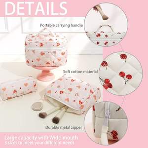 Large Capacity Floral <b>Quilted</b> <b>Makeup</b> <b>Bag</b> for Women Soft Cotton Custom Print Cosmetic Travel <b>Makeup</b> <b>Bag</b> Lady Style - Product Image 3