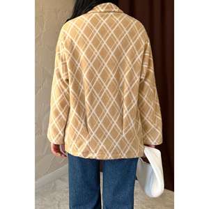 Veste en polaire de vison à carreaux losanges pour femme, décontractée, à manches longues, chaude, en tissu polaire couleur Visa, vente en gros - Product Image 2