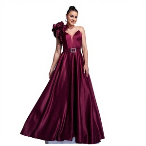 Robes de soirée élégantes et luxueuses en satin, asymétriques à une épaule, coupe Empire A-Line, antistatiques et respirantes pour femmes - Product Image 2