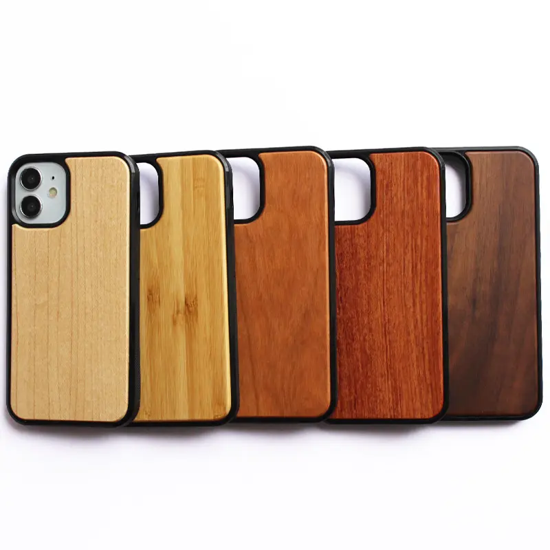 Funda duradera de madera auténtica para teléfono inteligente, Funda rígida de madera de nogal de bambú y cereza para iPhone 15 14 Pro Max 13 12 11