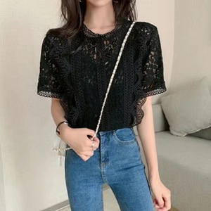 Camicie di <span class=keywords><strong>pizzo</strong></span> da donna alla moda a maniche corte a maniche corte con colletto rialzato francese scavato con fodera da donna - Product Image 3