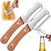 Lot de 2 éplucheurs de légumes multifonctionnels 2-en-1 avec ouvre-bouteille, manche en bois, éplucheur de cuisine en acier inoxydable