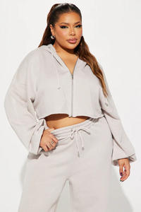 أطقم رياضية نسائية حسب الطلب: هودي قصير بسحاب بأكمام طويلة وبنطلون بأرجل واسعة - Product Image 4