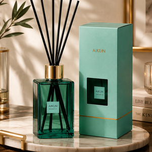 Aikun Green Square Glass Bottled Home Fragrance Reed <b>Diffuser</b> Set for Bathroom Bedroom Hotel Suite Custom Gift Packaging Supply - Product Image 1