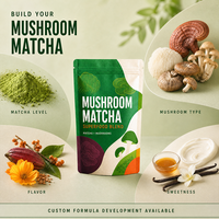 Poudre de superaliments aux champignons Matcha avec Crinière de lion, Chaga, Queue de dinde, Reishi et Cordyceps pour les boissons Latte et Smoothie