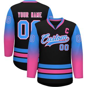 Camiseta de hockey con gradiente personalizado, nombre y número impresos, cuello en V, absorbe la humedad, para hombres, jóvenes, adultos, unisex - Product Image 1