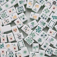 Ensemble de Mahjong Américain de Luxe Vert Double Couche en Acrylique Transparent, 160 Pièces, Peint à la Main, Motif Plantes en Pot et Fleurs, Style Poker