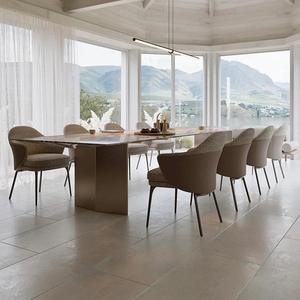 โต๊ะรับประทานอาหารหินอ่อนหินอ่อนทำจากสเตนเลสสตีลยาวเกินทรงสี่เหลี่ยมผืนผ้าขาโต๊ะปรับแต่งได้จากโรงงานหรูหราทันสมัย2024 - Product Image 2