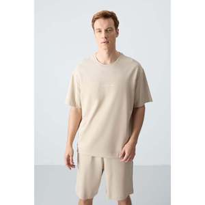 Conjunto de Pantalones Cortos Básicos para Hombre, de Algodón Beige, Gruesos, Suaves, con Textura y Ajuste Cómodo - 85257 - Beige/beige - Product Image 5