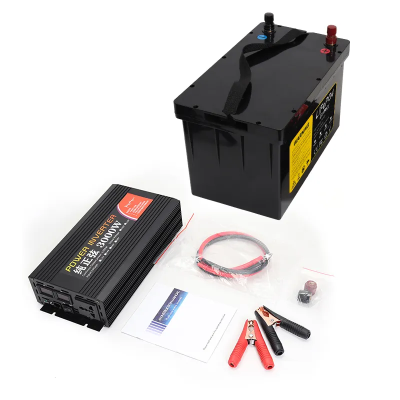 Lifepo4 Batterij 12V 100ah Oplaadbare Opslag Power Batterij Met 3000W Pure Sinus Omvormer Voor Huishoudelijke Outdoor Omvormer