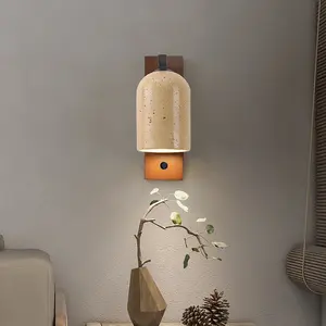 โคมไฟติดผนังสไตล์ญี่ปุ่นไฟ LED แบบเชิงเทียนหินไม้ทรงกระบอกสำหรับการศึกษาข้างเตียงห้องนั่งเล่นโรงแรมบ้านไร่ - Product Image 3