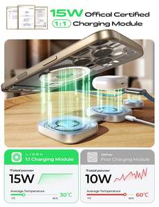 Station de charge magnétique LISEN 15W en métal, chargeur sans fil 3 en 1, support pliable, base d'alimentation pour iPhone, Watch, AirPods, voyage, bureau - Product Image 3