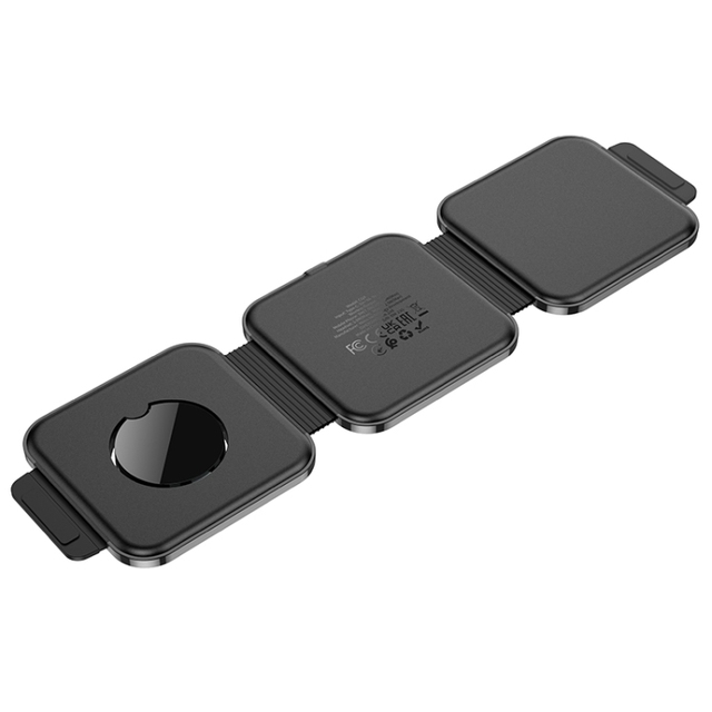Best Grade Quality Hoco CQ4 Unique Folding Mobile Phone Smart Watch Headphone 3 in 1 Magnetic Wireless Fast Charger Black Color