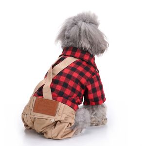 Atacado Luxo Verão Pet Outfit para Cães Pequenos Gatos Xadrez Vermelho Impressão Macacão <span class=keywords><strong>Khaki</strong></span> Poliéster Macacão Calças Moderno Simples para - Product Image 3