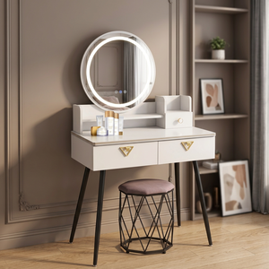 Modern <b>Makeup</b> Vanity <b>Table</b> <b>with</b> <b>Lighted</b> Mirror Storage Drawers for Bedroom Furniture - Product Image 3