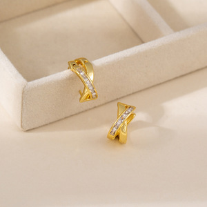 Geometric Hoop <b>Earrings</b> With Zircon Bezel Setting For Women Gift Jewelry EKA-120 - Product Image 4