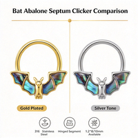 Anneau segmenté articulé en acier inoxydable 316, 1.2*8/10mm, doré, avec coquille d'ormeau, pour piercing septum et nez (clicker)