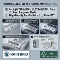 Tag RFID yang Dapat Dicetak untuk Kantong Plastik Transparan 73x17mm Impinj M730 Label UHF Densitas Tinggi untuk Gudang Pakaian