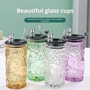 Little Bear Design High Borosilicate Glass Tea <strong>Cup</strong> with Covered Lid Straw Multi-Layer No Filter Required National Trend <strong>for</strong> <strong>Work</strong> - Product Image 2