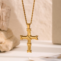 Collier croix 3D pour hommes et femmes, pendentif vintage tressé en acier inoxydable lisse, accessoire de niche