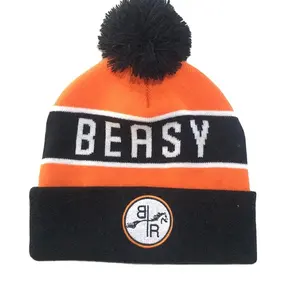 Unisex Winter Warm Ski Hat Toque Knit Bobble Hat Sport Beanie with Custom Embroidery Letters