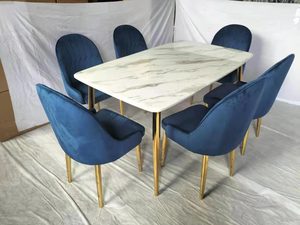 Modern ev mobilyası döner merkezi ile Metal bacaklar mermer yemek masası - Product Image 6