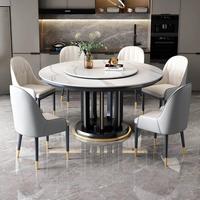 Table de salle à manger commerciale en gros, plateau rond en pierre frittée, design extensible et réversible avec plateau tournant, mobilier moderne