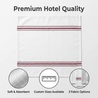 Serviette de table rayée 100% coton, aspect lin blanc, avec rayure bordeaux